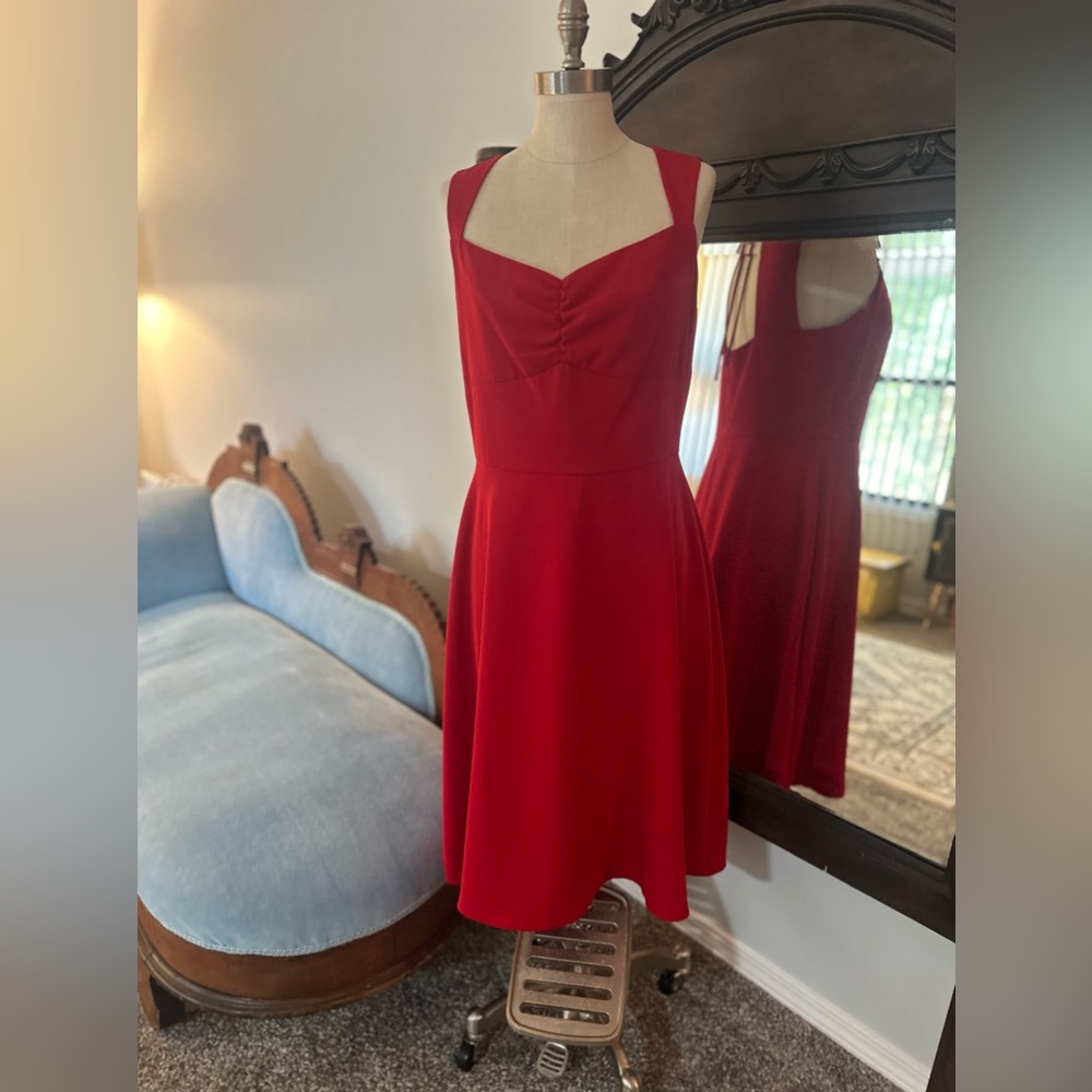 VTG Julian Taylor Red Dress Tie Back Out Fully Lined Size 10